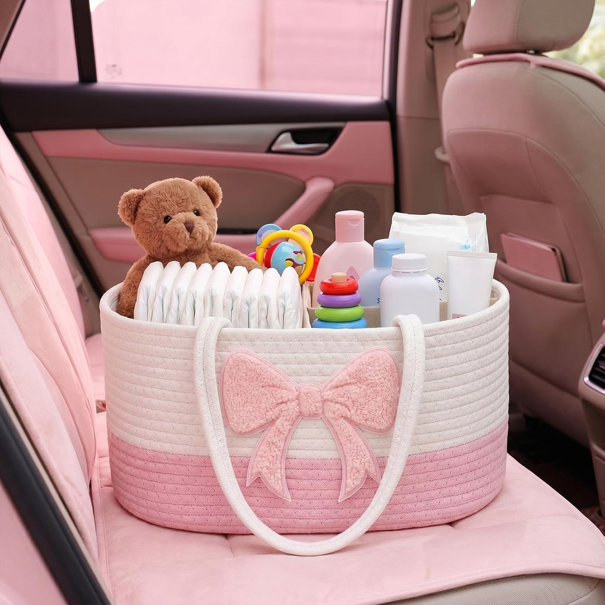 Diaper Caddy Organizer Pink Bow Empty Gift Basket