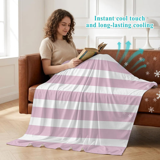 50"x60" Standard Throw Cooling Blanket Pink Stripes Ice Silk Lightweight Breathable Soft Summer Blanket for Hot Sleepers Couch Bed Sofa Camping Simple Striped
