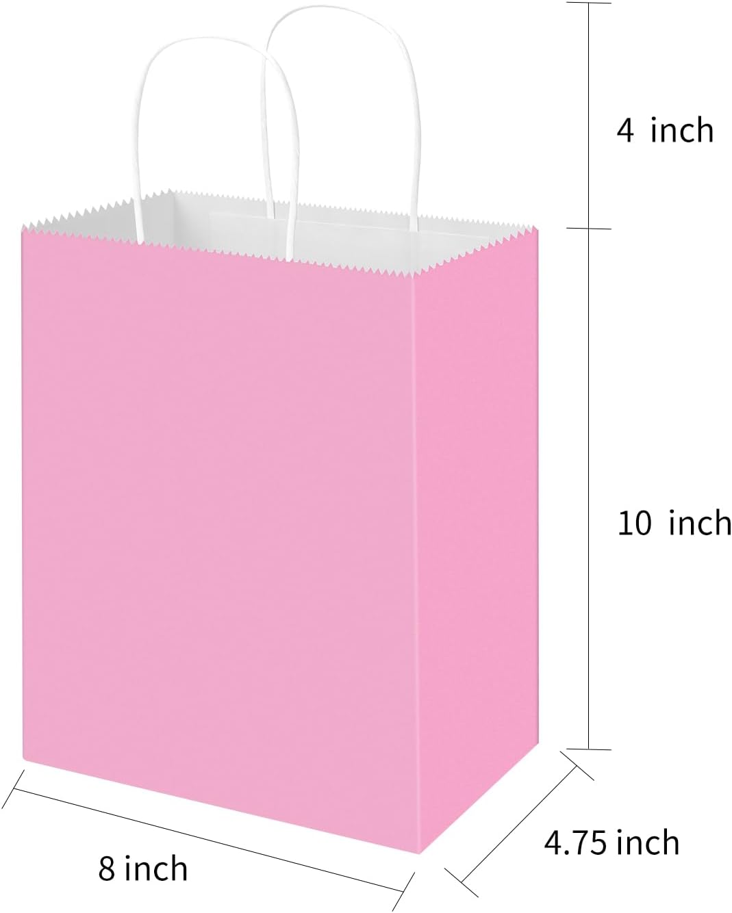 50 Pack 8x4.75x10 Inch Medium Light Pink Kraft Paper Bags with Handles Bulk, Gift Bags for Birthday Party Favors Retail Grocery Shopping Business Goody Craft Merchandise Take Out Sacks