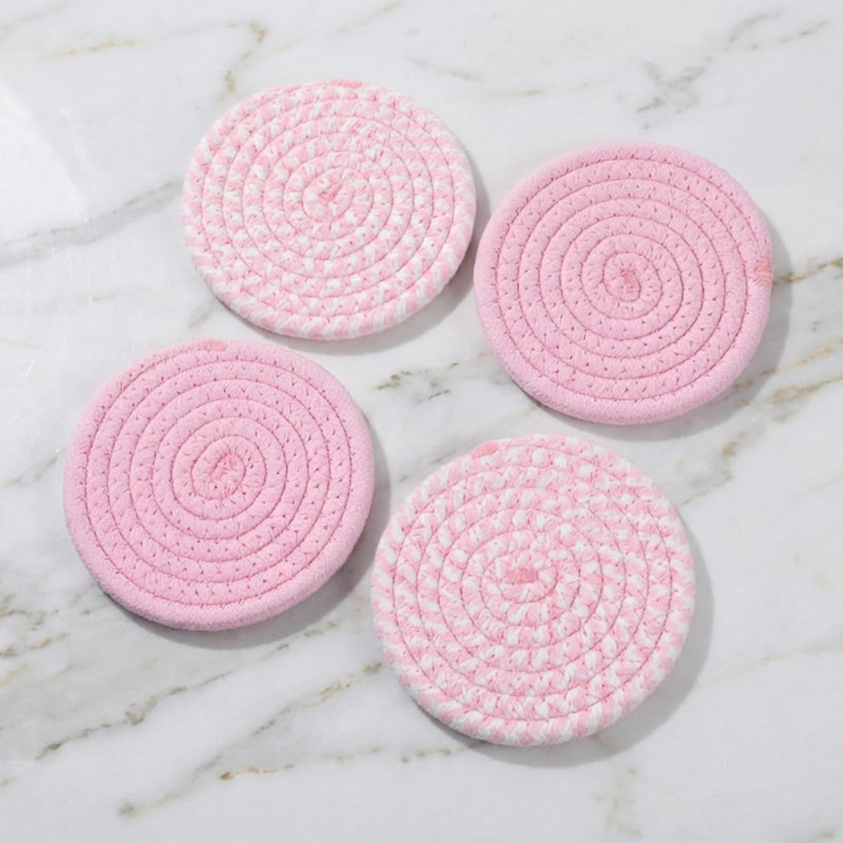 4Pcs Pink Coaster, Cotton Pink Coasters for Desk