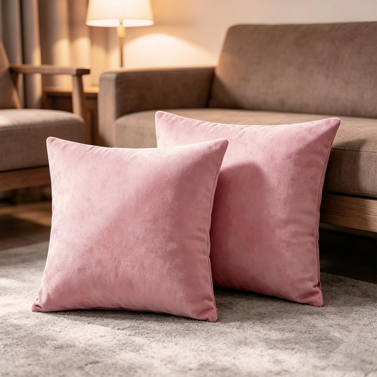 2 Pack 18x18 Pillow Cover Velvet Pillow Covers, Throw Pillow Covers for Living Room Decorations Throw Pillow Case, Throw Pillow Cover Cushion Cover for Sofa Bedroom Car, Bright Pink