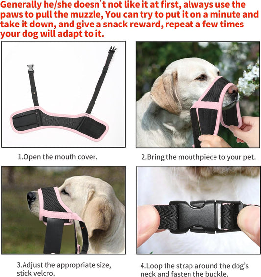 Dog Muzzle,Soft Nylon Muzzle Anti Biting Barking Chewing,Air Mesh Breathable Drinkable Adjustable Loop Pets Muzzle for Small Medium Large Dogs 4 Colors 4 Sizes (Pink, XL)