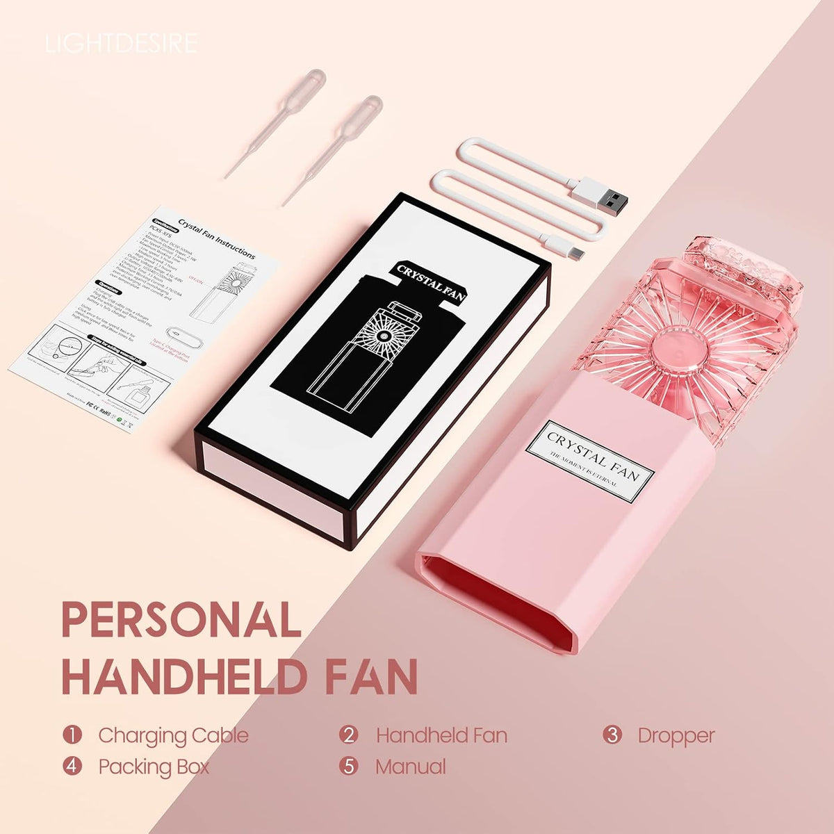 Handheld Mini Personal Fan with Fragrance Discs, Quiet Retractable, Cooling Portable Rechargeable 3 Speeds Mode Lady Small Fan for Desk Travel Makeup(Pink),Best Gifts for Women