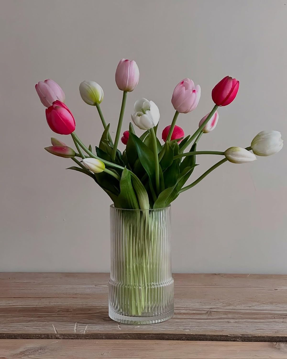 Real Touch Tulips Artificial Flowers, 15.8" Latex Faux Tulip Bouquet 10pcs Realistic Fake Tulips for Wedding Centerpiece Home Decor,Pink