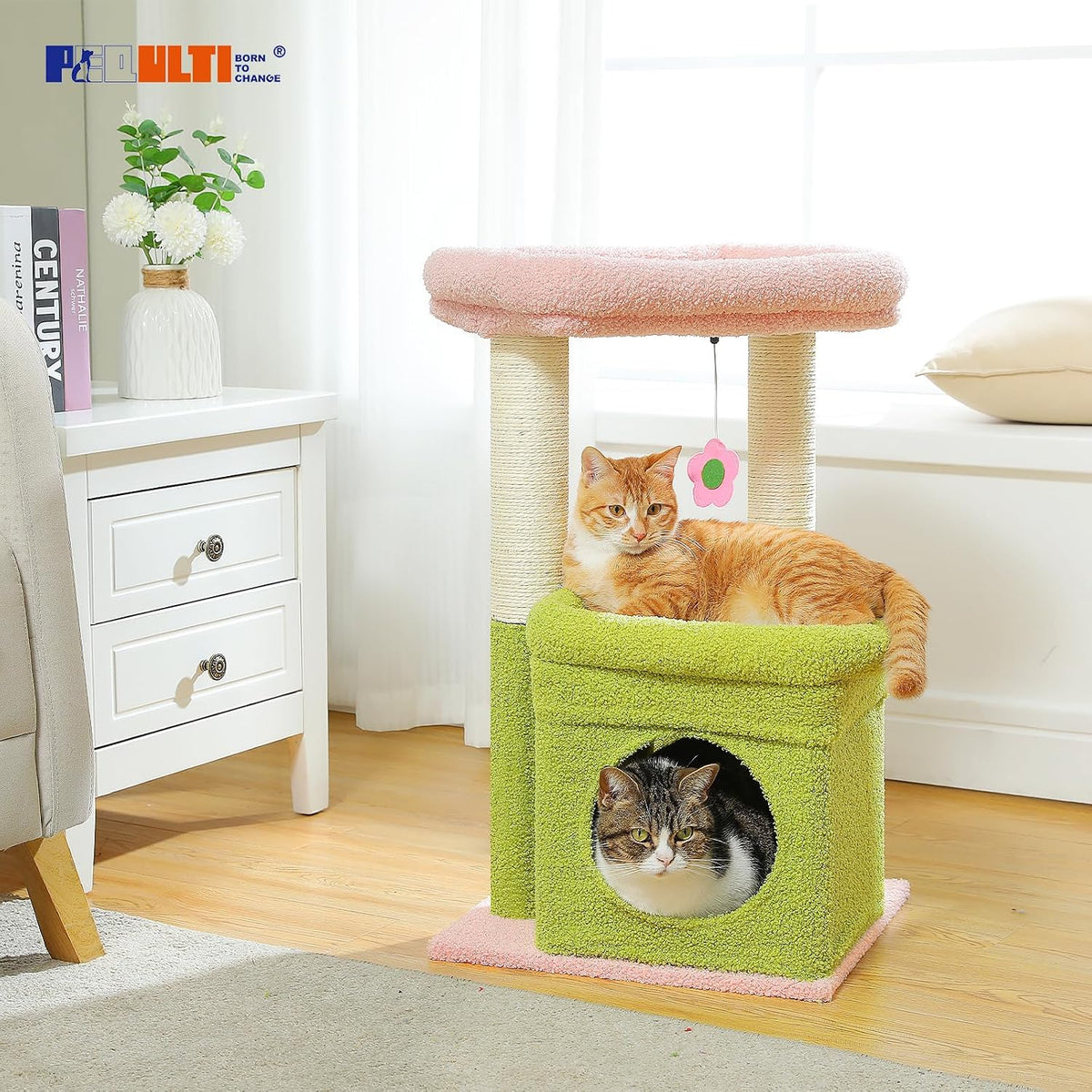 Small Cat Tree Tower for Indoor Cats, Sisal Post & Cozy Condo, Pink