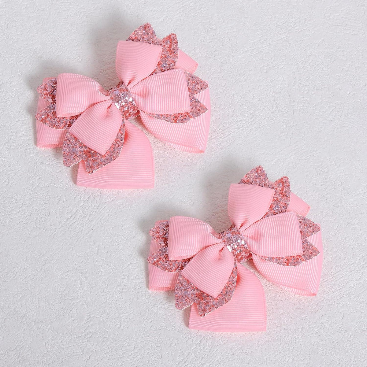 3.5 Inch Hair Bow Clips Handmade Grosgrain Ribbon Hairpins Sparkly Glitter Alligator Clip Hair Accessories for Girls, Pink