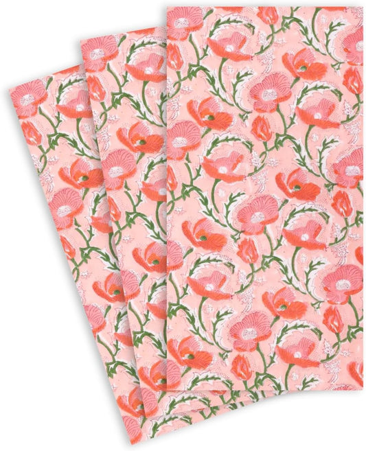 Poppy Napkins Paper 45ct (Bleed-Free Ink) Spring Floral disposable hand towels for bathroom Pink Orange Poppies guest towels block print flowers Easter decorative dinner napkins for decoupage