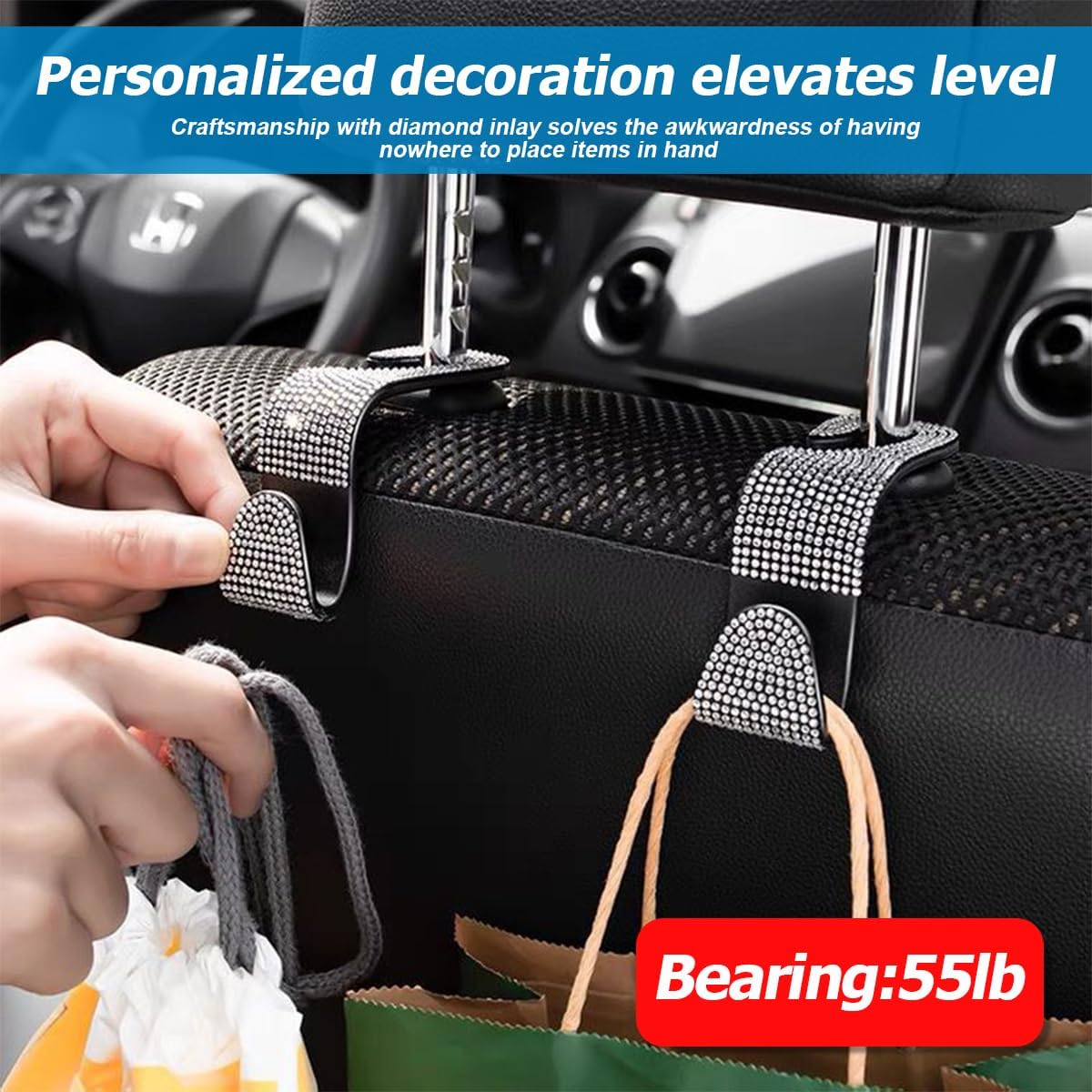 27-Piece 15 Inch Rhinestone Car Interior Accessory Set, Pink