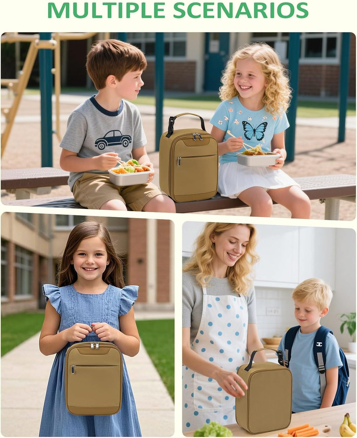 Lightweight Insulated Lunch Bag for Men Women & Kids - Portable Lunch Tote with Clip-On Handle for Work, School & Gym, 6 Can Capacity, Khaki