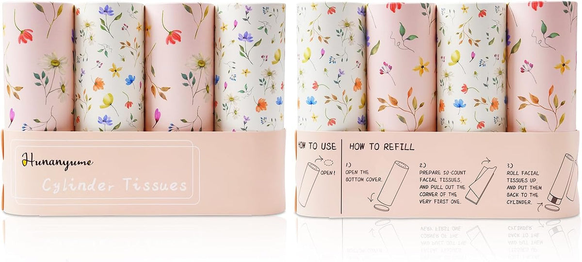 4 Pack Pink Wild Floral Car Tissue Holder with 3-Ply Facial Tissues