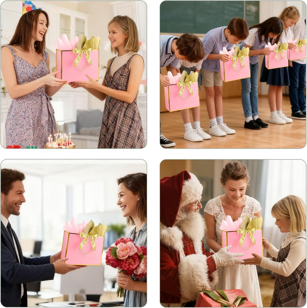 12 Pack Large Pink Gift Bags with Handles & 36 Tissue Papers
