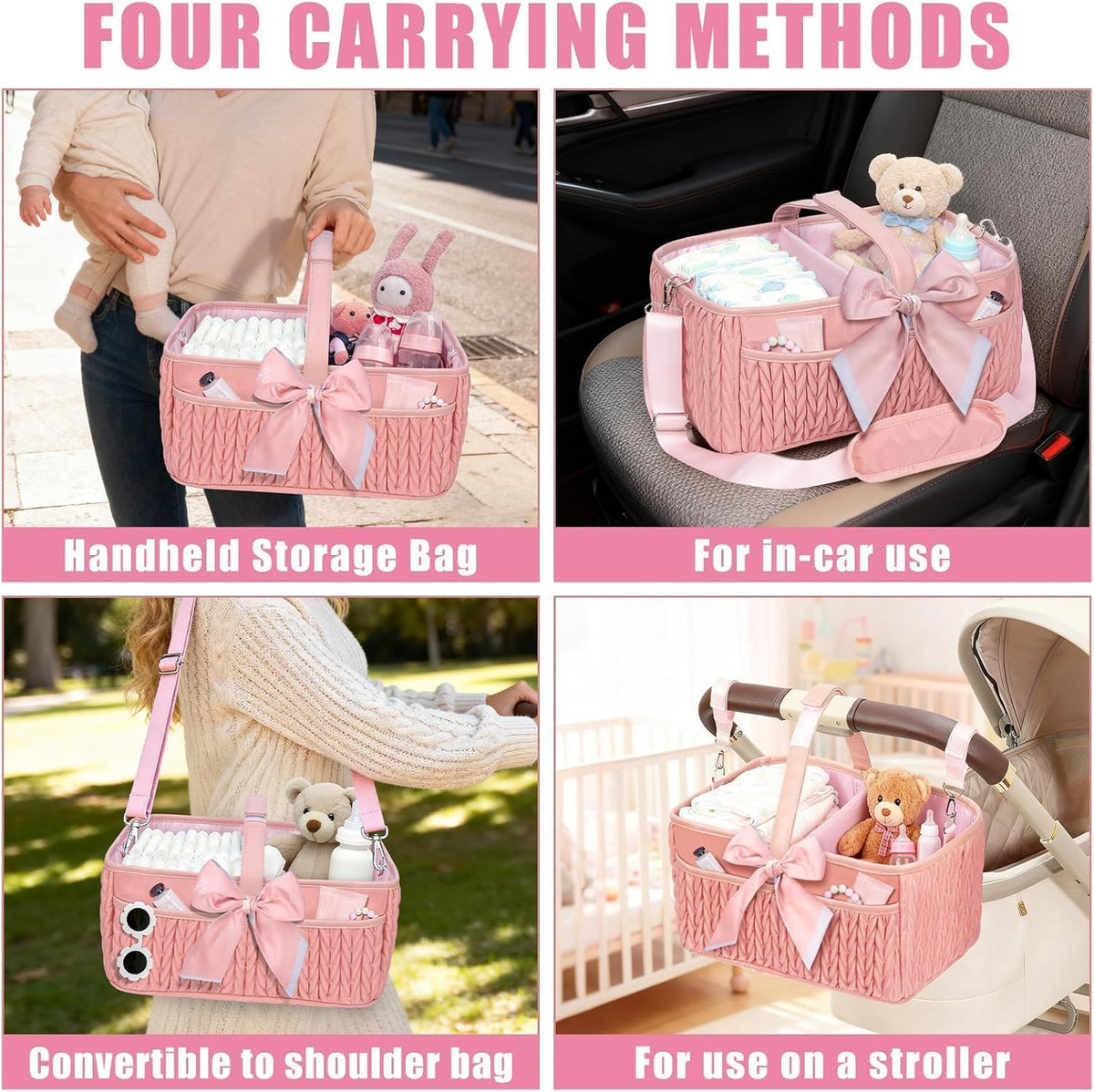 Baby Diaper Caddy Organizer – Adjustable Shoulder Strap, Large Nursery Storage Basket for Diapers & Wipes, Newborn Essentials, Boy & Girl Baby Shower Basket