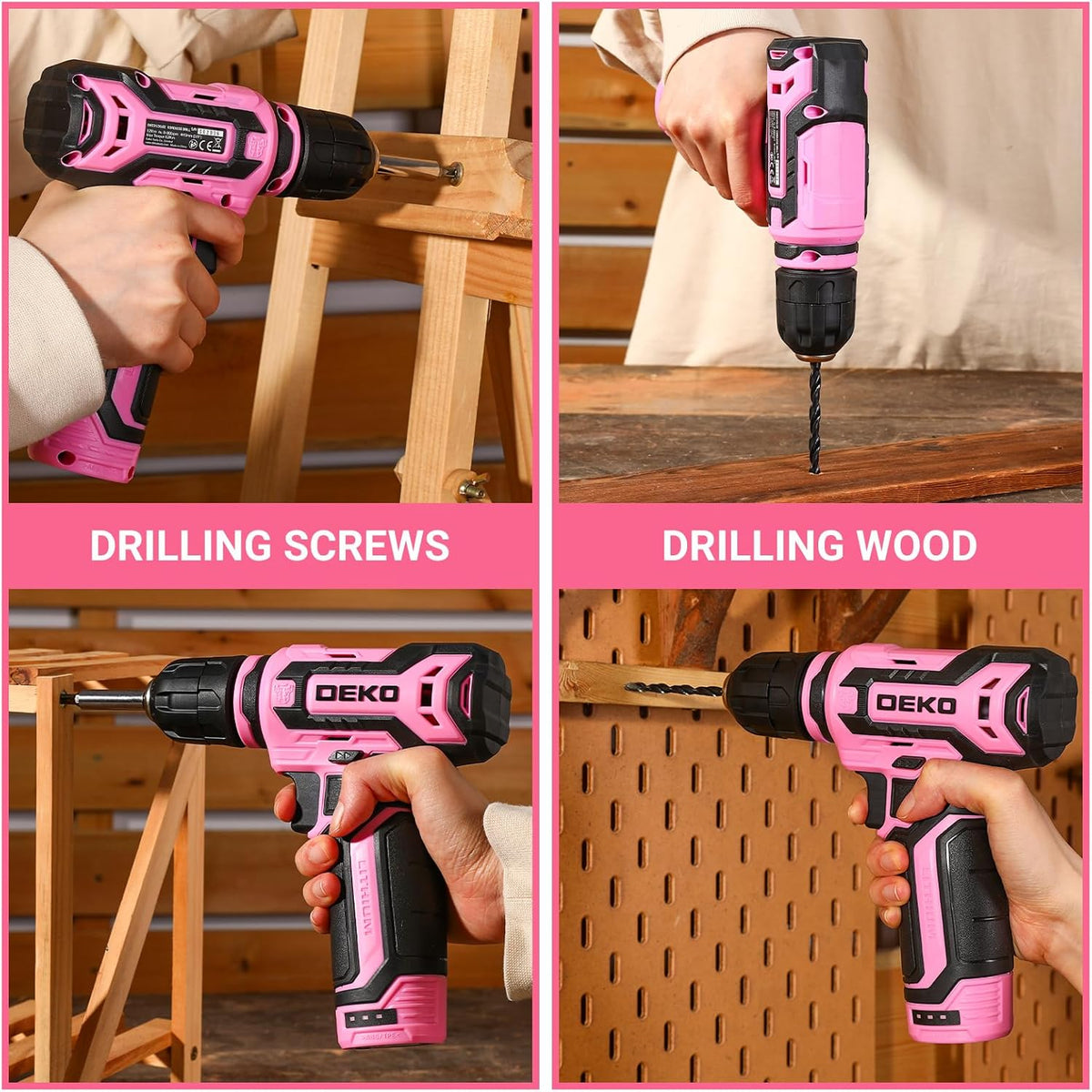 Cordless Drill: 12V Power Drill Set with Pink 800RPM Electric Drills with Tool Set Gift Box, Pink Drill Set for Women