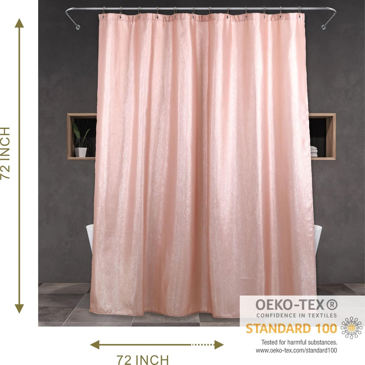 Blush Pink Glitter Shower Curtain: Waterproof Washable Quick Dry, 72Lx72W