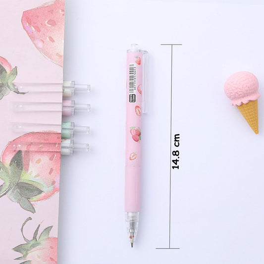 12PCS Fruit-Themed Gel Pens, Cute Retractable Writing Pens Featuring Strawberry, Cherry, Peach, Apple, Avocado, and Pear Designs, 0.5mm Black Ink Rollerball Pens for Students