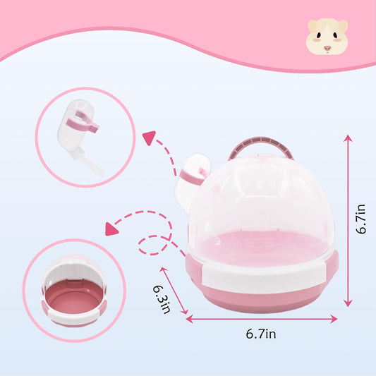 Hamster Carrier Cage Portable Cages Small Animals Carry Travel Case with Water Bottle Plastic Breathable Guinea Pig Outgoing Cage for Dwarf Hamster Ferret Chinchillas Hedgehog (Pink)