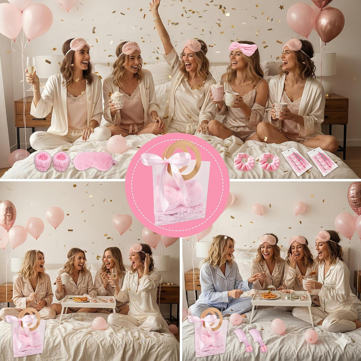 92 Pcs Pink Spa Sleepover Party Supplies for Girls, Include Skincare Headband Set Scrunchie Eye Mask, Mirror Hair, Comb, Nail Care Gift Bags for Spa Slumber Birthday Party Favors Supplies