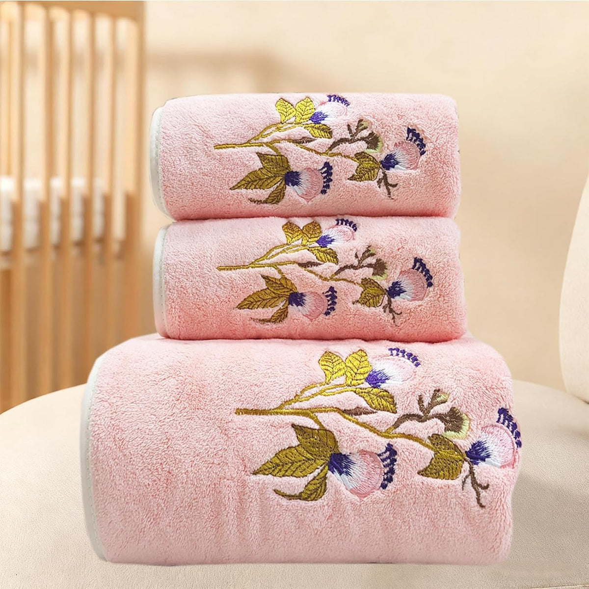 Pink Butterfly Floral Bath Towels Set Soft Coral Velvet Cute Flower Pattern Towels for Bathroom Highly Absorbent & Quick Drying Washcloth for Shower Kitchen Spa Guest(Pink)