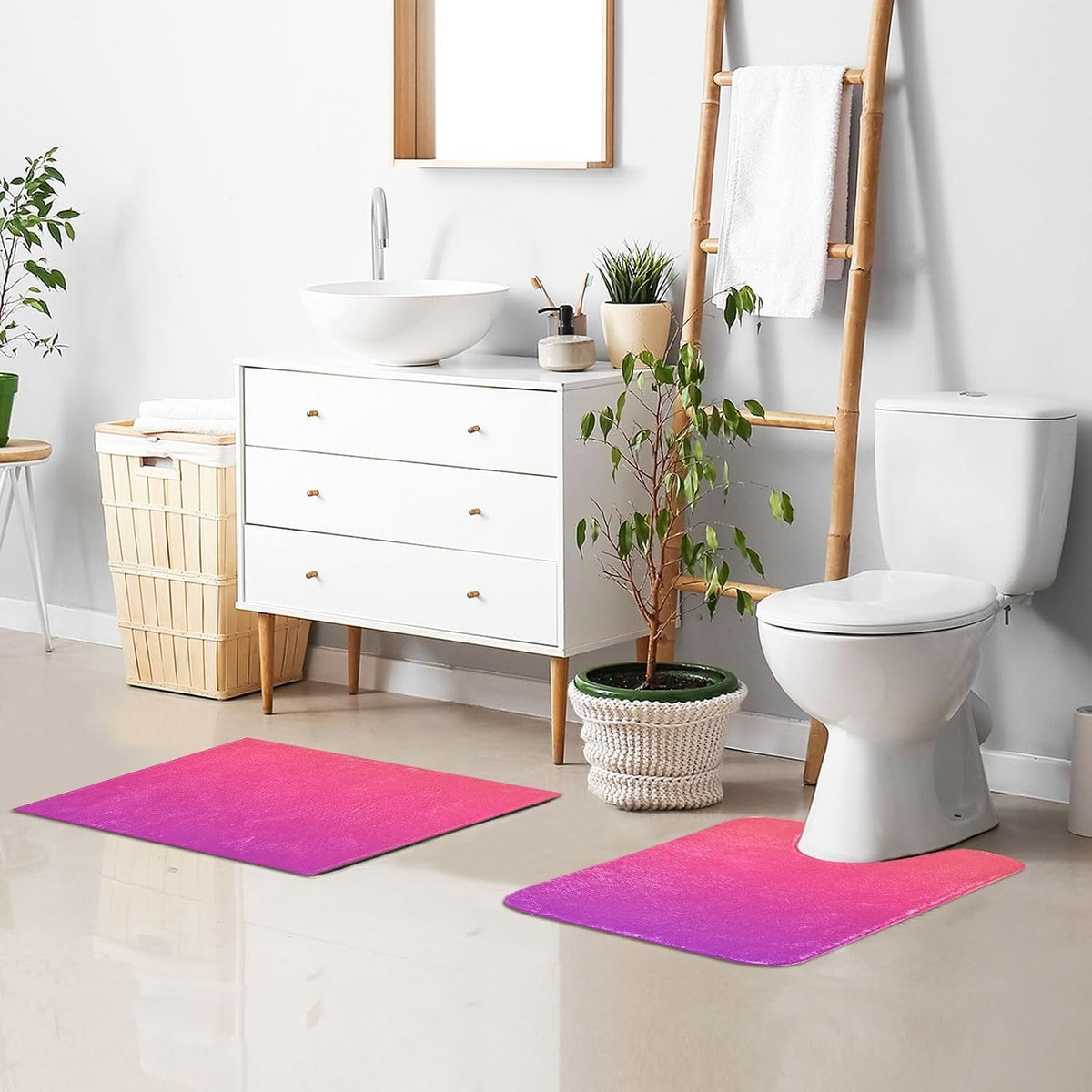 Plain Pink Solid Color Bathroom Rugs, Non Slip Dry Quickly Bath Mat, Absorbent Soft Bath Rugs for Bathroom, Toilet and Shower Floor