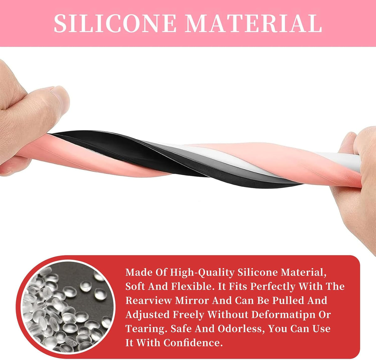Car Rear View Mirror Protector Frame, Silicone Auto Rearview Edge Protection Cover Compatible with Model 3 Model Y, Interior Rear View Trim Frame Decoration, Car Accessories (Pink)