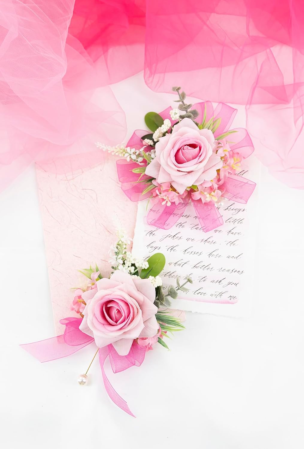Pink Corsage and Boutonniere Set Girl Prom Corsage Wristlet