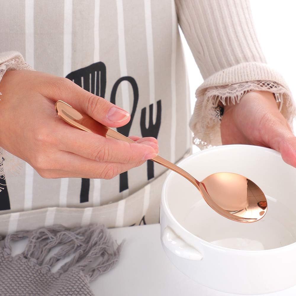 7-Inch Soup Spoons, Bouillon Spoon,18/10 Stainless Steel Finished Table Dinner Spoons Set of 4 (Rose Gold)