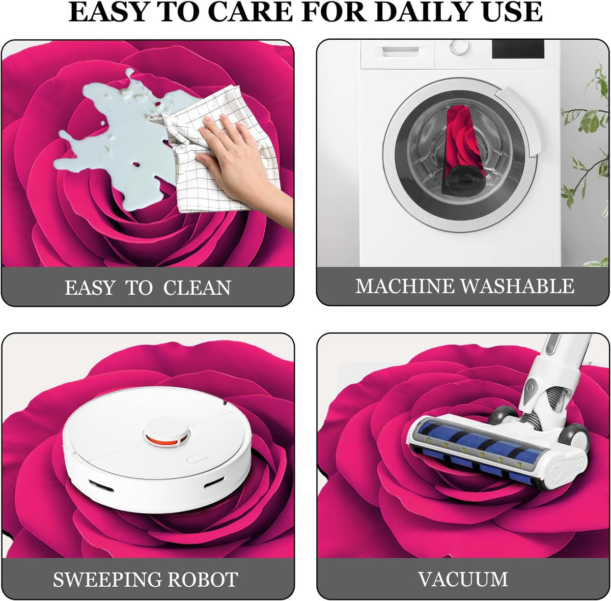 Pink Flowers Floral Bath Mat Natural Rose Bathroom Rugs Funny Non Slip Bathtub Decor Mats Super Absorbent Floor Carpet Machine Washable Quick Dry Bahtmat for Tub, Shower, Bedroom,Kitchen,31.5"x31.5"