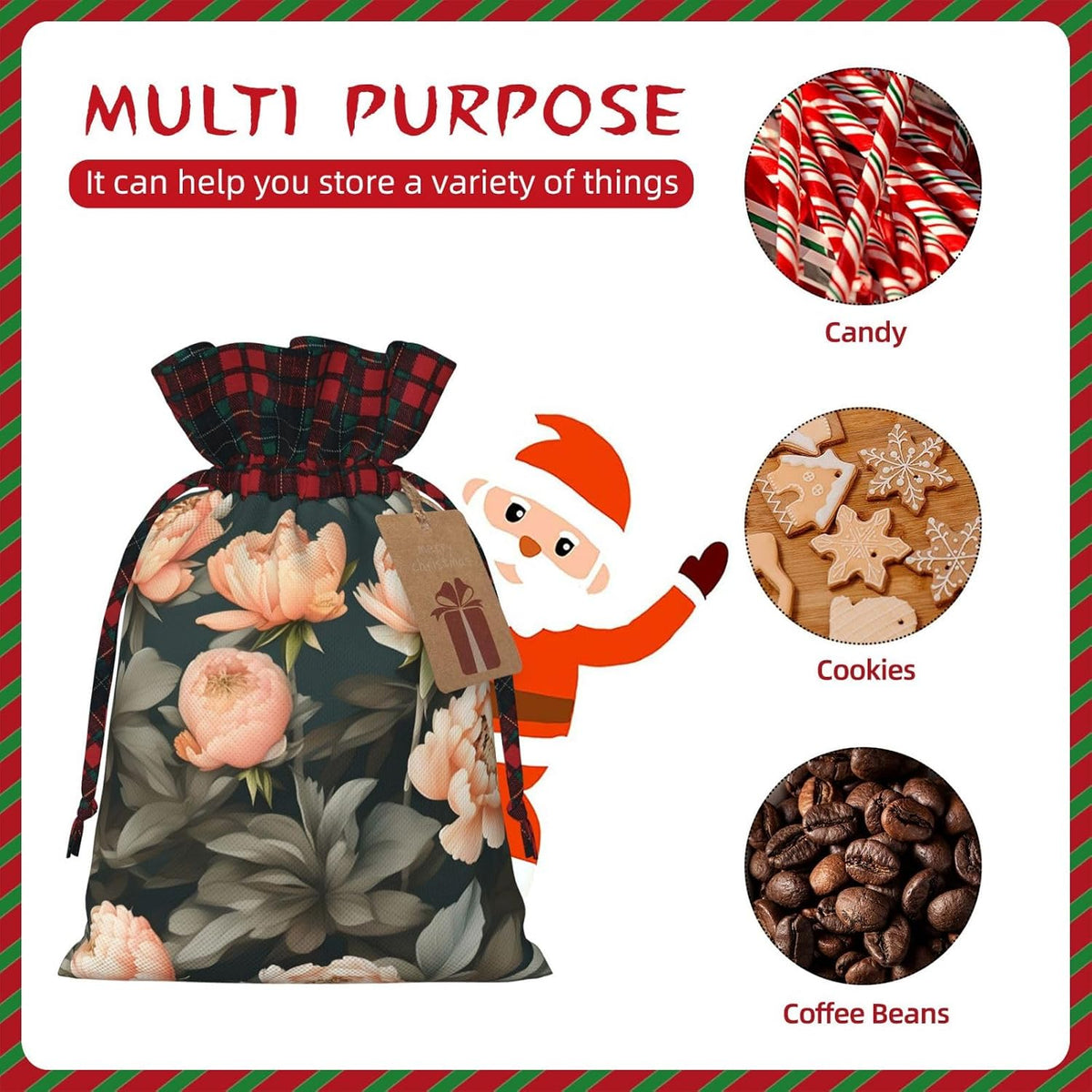 Peach Peony Charming Drawstring Christmas Gift Bags,Reusable Present Pouches For All Occasions