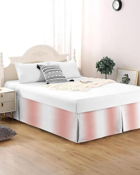 Bed Skirt Queen Size Ombre Peach Pink White Pleated Dust Ruffle Easy Fit Bedskirts with 16 Inch Drop Gradient Color Wrinkle and Fade Resistant Bedroom Decor