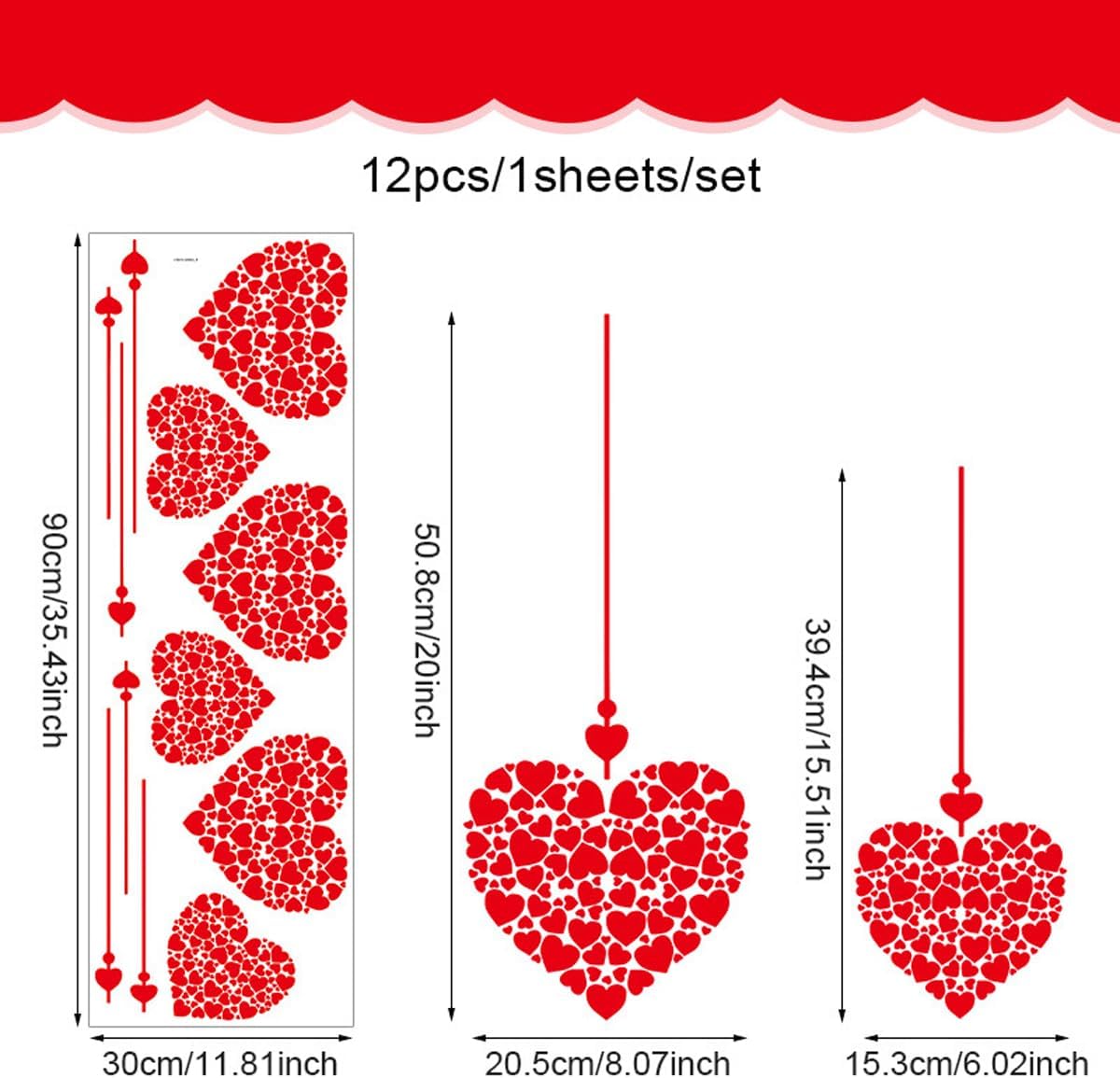 Valentine Windows Stickers Red Heart Wall Decals Romantic Love Heart Decals for Glass Windows/Doors Cling Mixed Peach Shaped Hearts Design Removable Wall Decor for Valentine Party Home & Store