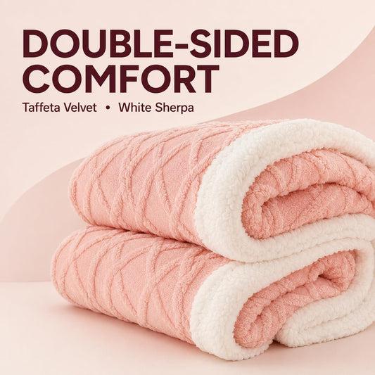 Reversible Sherpa Fleece Soft Blanket for Bed,Soft Pink Throw XL
