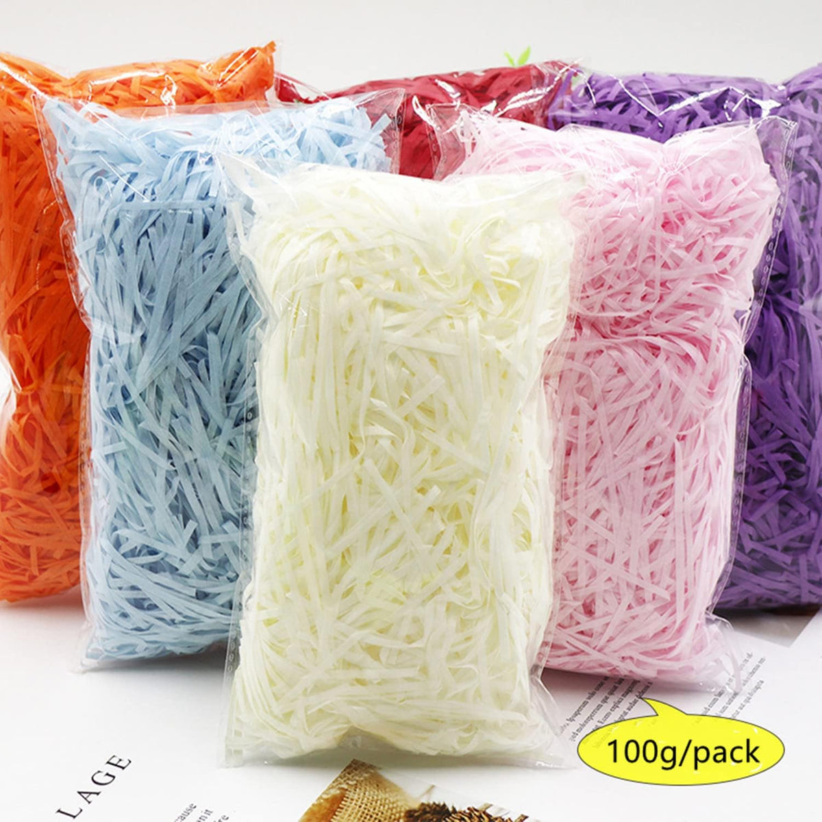 Raffia Paper Shreds, 100g Valentine's Day Shredded Paper for Gift Box, Crinkle Cut Paper Shred Filler for Gift Wrapping & Basket Filling(Light Pink)