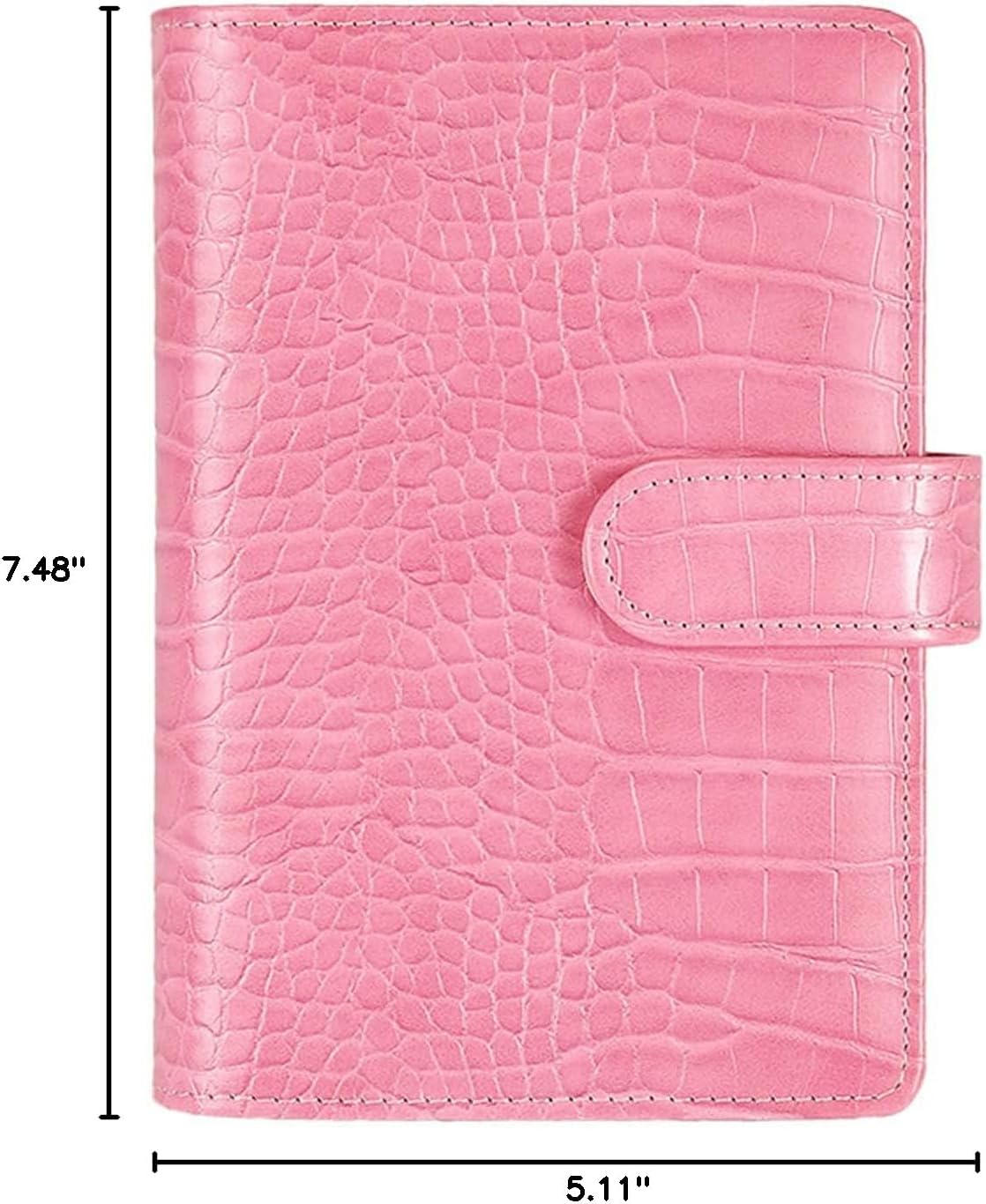 A6 6 Ring Budget Binder - Crocodile Pattern Leather Notebook Binder, Small Refillable Planner Cover with Magnetic Buckle, Pink