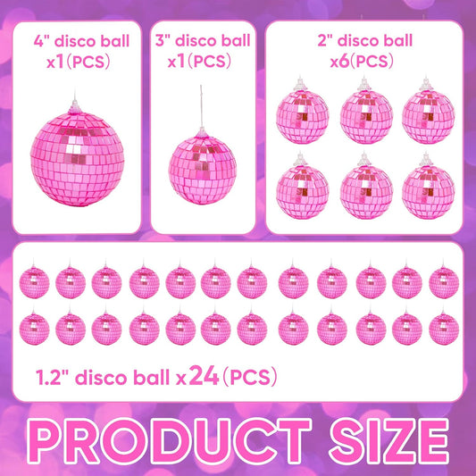 Mini Pink Disco Ball Decorations: 32 Pack Small Disco Ornaments