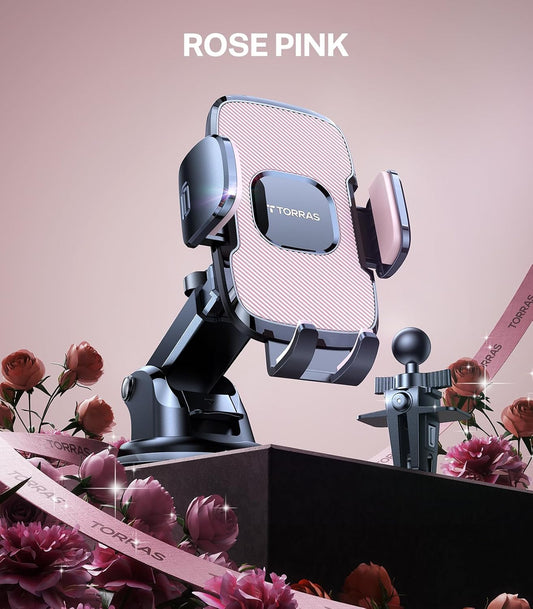 Pink Phone Holders for Your Car【Ultra-Durable & Strongest Suction】, Universal Car Phone Holder Mount Truck Cradle Stand for Dashboard Windshield Vent, Pink Car Accessories