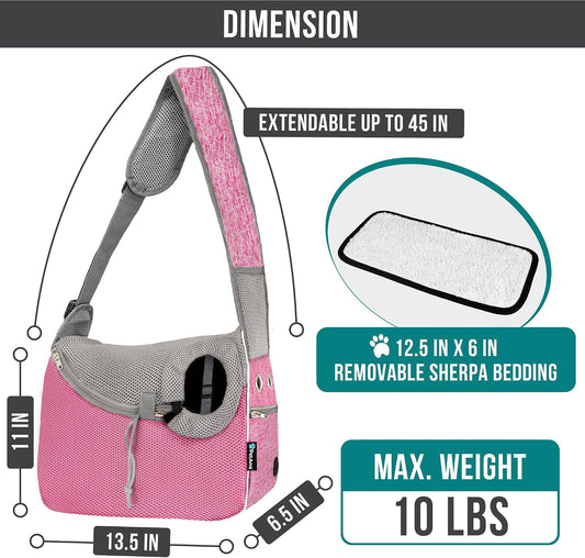 Dog Sling Carrier for Small Dogs, Hands Free Crossbody Carrier, Pink