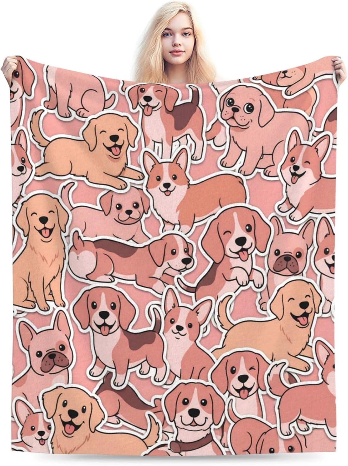 Cute Dogs Pink Throw Blanket Ultra Soft Warm Lightweight All Season Puppy Pet Animals Fleece Blanket for Bed Sofa Camping Travel Home Decor Cozy Gift, 40"X30"