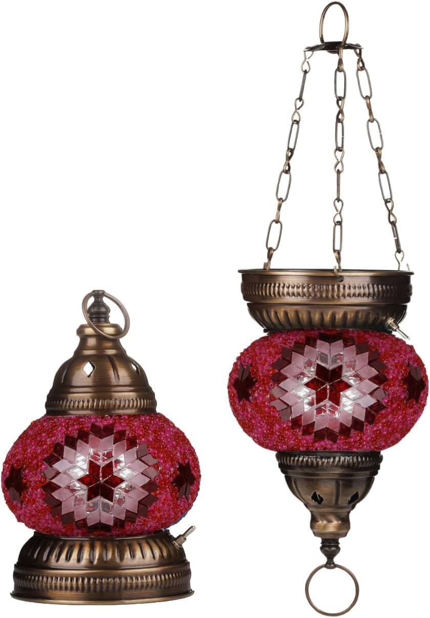 DIY Turkish Mosaic Lantern Kit – Beginner-Friendly Tiffany Glass Craft Project for Adults & Teens, Brass Finish, Battery Operated, Convertible Tabletop or Hanging Lantern (Pink)
