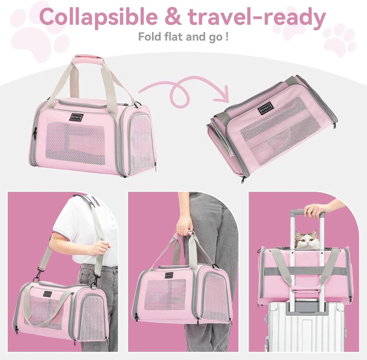 Cat Carrier Airline Approved, 17.5×10.5×10.5 in, Pink