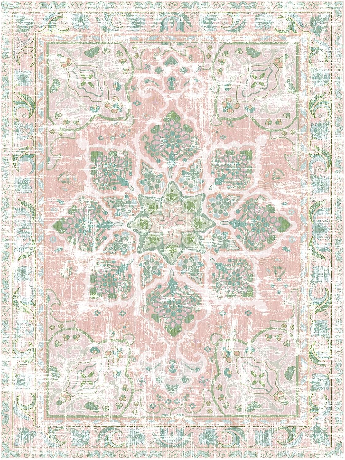 Boho Area Rugs Vintage Washable Neutral Modern Dusty Pink and Green 2x3 Non Slip Small Carpet for Hallway Bathroom Entryway Girls' Room