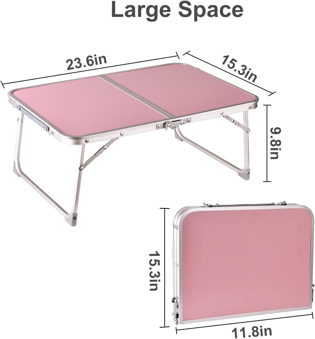 Foldable Laptop Desk, Portable Bed Table with Hidden Storage, Pink