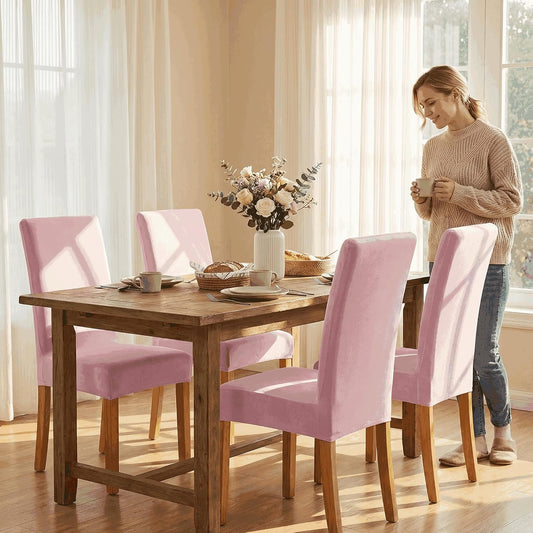 Velvet Stretch Dining Room Chair Covers - Colorful and Washable Parson Chair Slipcovers - Stretchable Removable Furniture Protectors (2, Pink)