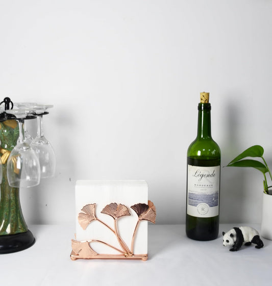 Rose Gold Ginkgo Leaf Napkin Holder – Electroplated Iron Tabletop Organizer with Botanical Design, Elegant Decor for Dining Room, Entryway, Kitchen or Vanity