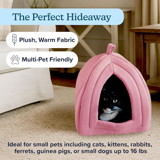 Cat House - Indoor Bed with Removable Foam Cushion - Pet Tent for Puppies, Rabbits, Guinea Pigs, Hedgehogs, and Other Small Animals by PETMAKER (Pink)