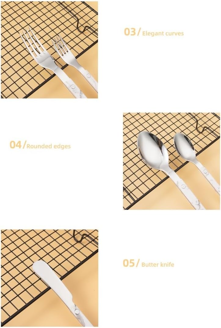 Silverware Flatware Cutlery Set, 6/24/36/48 Piece Tableware Steak Knife, Fork Spoon Butter Knife Dessert Spoon ABS Rivet Handle Clamp Handle Stainless Steel,Pink-1Set-6Pcs