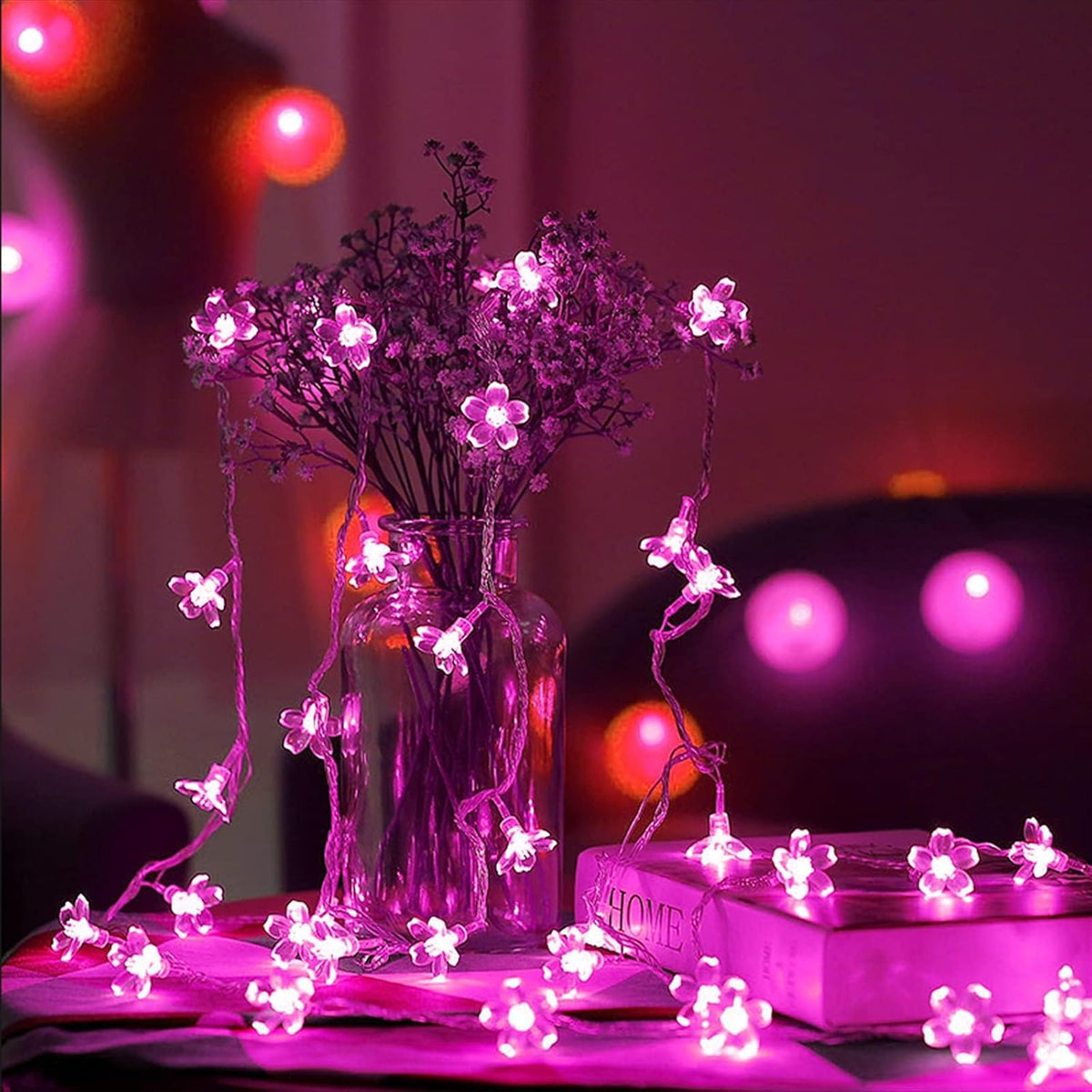 Pink Cherry Blossom Fairy Flower Lights, USB/Battery Operated Floral Lamp