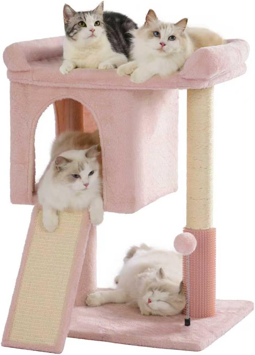 Cute Cat Tree 28” Pink Cat Tower with Top Large Bed 20x13”