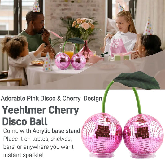 Disco Ball Cherry Disco Mirror Ball Hanging Reflects Light for DJ Club Stage Bar Party Wedding Holiday Decoration Home Cherry Decor (3.9‘’, Pink)