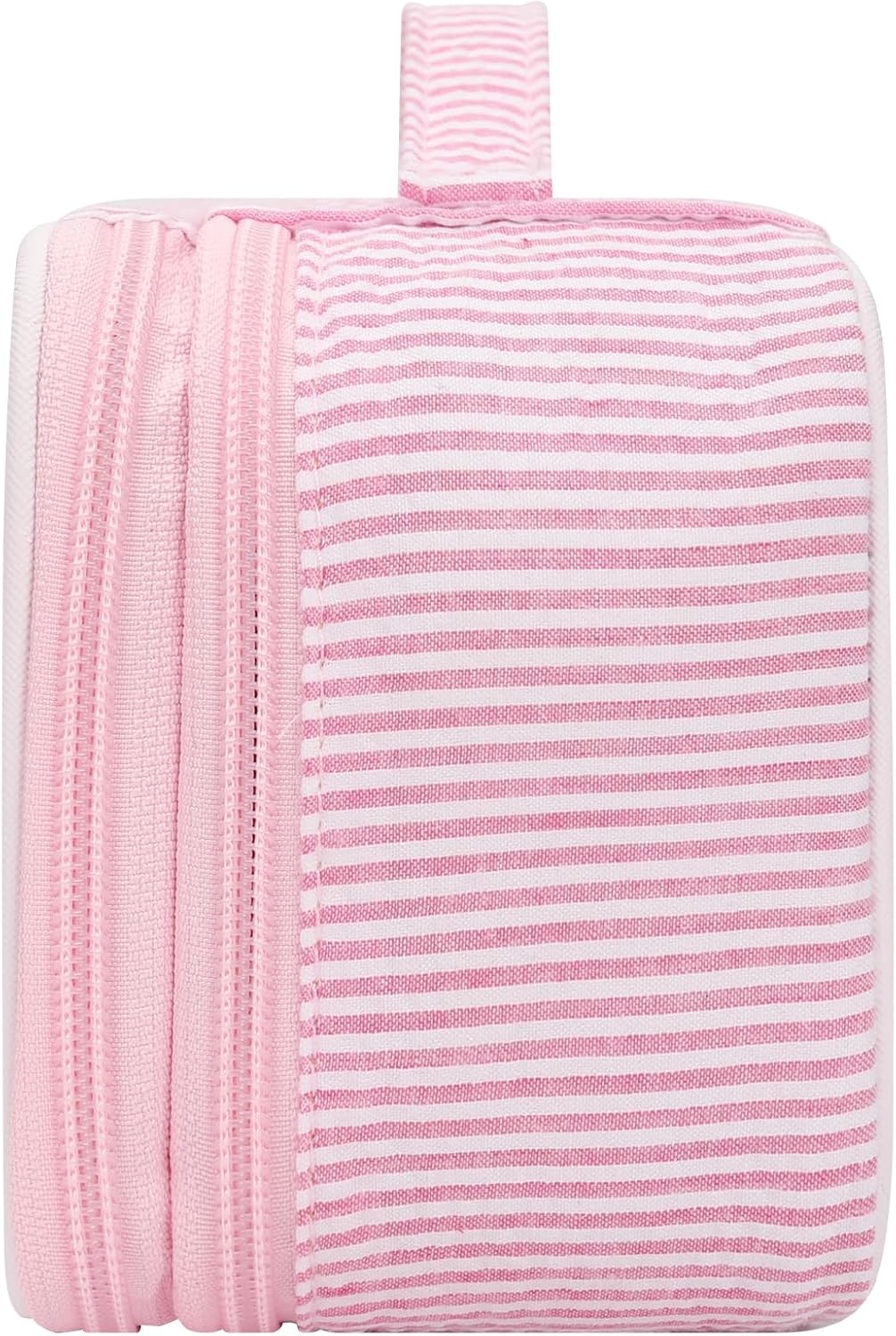 Pink Makeup Bag, Dual-Layer Cute Travel Cosmetic Bag, Pink Strip