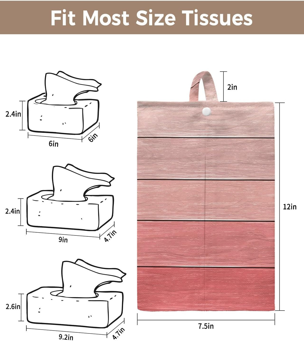 Tissues Box Cover Peach Pink Wood Grain Tissue Holder with Hanging Linen Organizer Dispenser Rustic Farmhouse Wooden Board Tissues Box Covers Rectangle for Bathroom Toilet Car Kitchen Tabletop 4 PCS